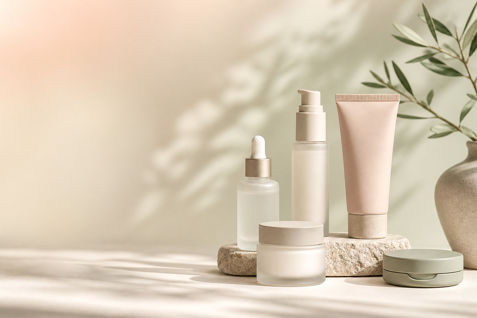 Still life of unbranded cosmetic packaging